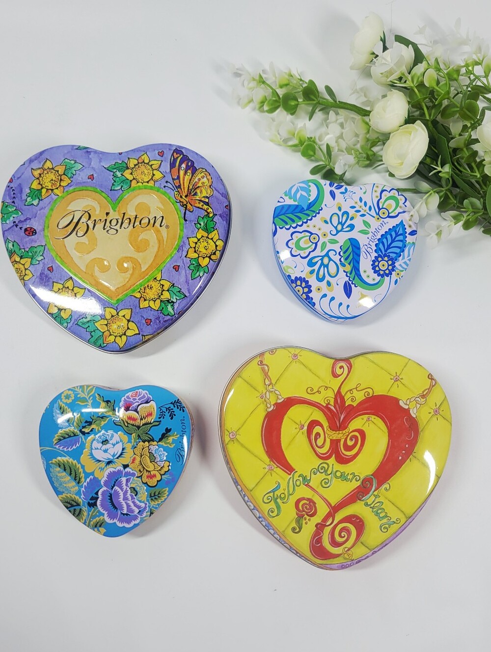 Brighton Heart-shaped Jewelry Tins Boxes Holders Lot Of 4